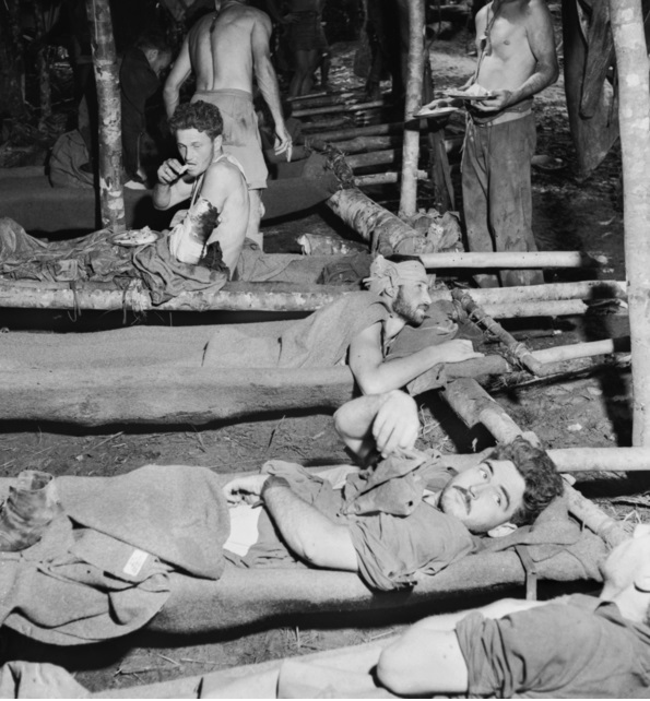 Australian wounded at a dressing station, Battle of Oivi-Gorari (Australian Army).